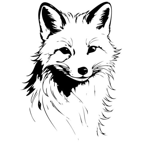 Ink Arctic Fox Portrait Vector Hand Drawn Animal Illustration