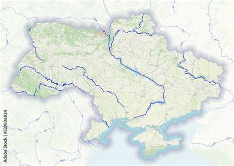 Ukraine physical map with important rivers the capital and big cities ...