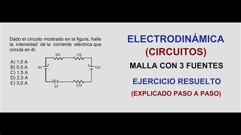 FÍSICA ELECTRODINÁMICA CIRCUITOS EJERCICIO RESUELTO MALLA CON 3