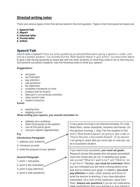 Directed Writing Notes Homework Test Assessment