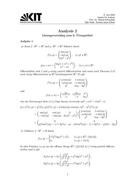 Analysis 2 Blatt 06 Lsg Sommersemester Juni 2016 Institut für