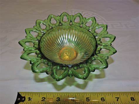 Antique Northwood Green Carnival Glass Reticulated Nut Bowl Wild Rose Pattern Etsy