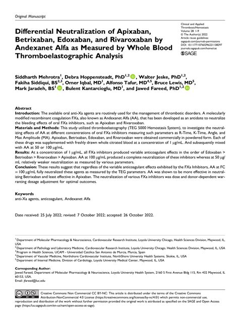 Pdf Differential Neutralization Of Apixaban Betrixaban Edoxaban