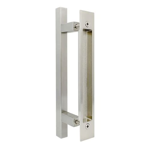 Sliding Barn Door Handle With Flush Pull Set Square Satin Nickel