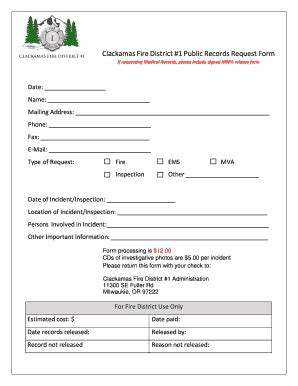 Fillable Online Clackamas Fire District Public Records Request Form