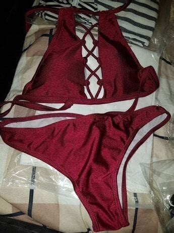 Bikini Set Kreuz Neckholder Burgund Rot German Shein Sheinside