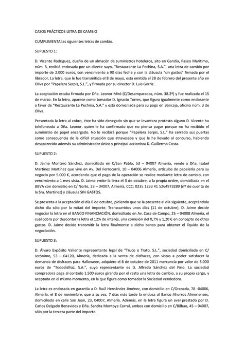 Casos Pr Cticos Caso Pr Ctico Letra De Cambio Casos Pr Cticos