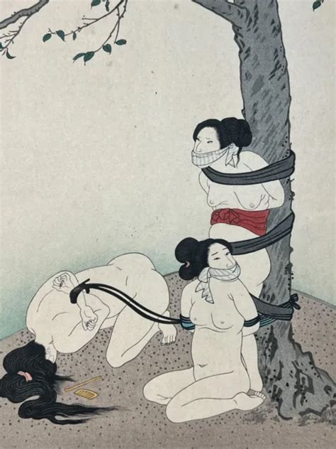 Ukiyoe Japanese Woodblock Print Super Rare Naked Girls Tied Up Under