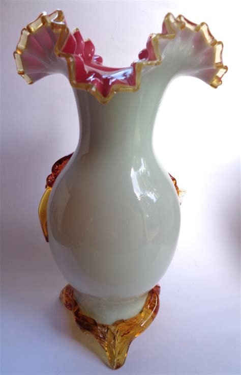 Victorian Cased Glass Vase With Applied Decoration Collectors Weekly