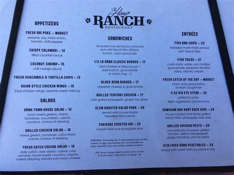 Menu At Hana Ranch Restaurant Hana Mill Pl