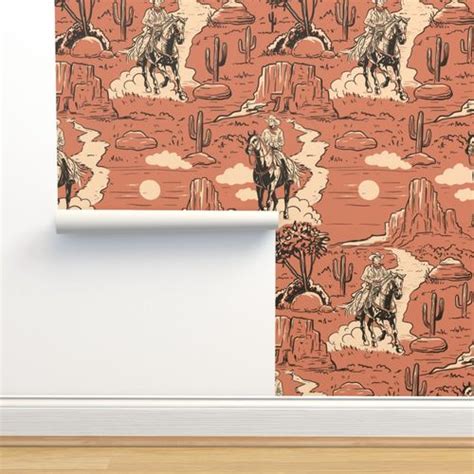 western toile vintage retro western Wallpaper | Spoonflower