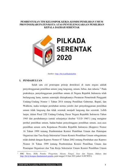 PEMBENTUKAN TIM KELOMPOK KERJA KOMISI PEMILIHAN UMUM PROVINSI KABUPATEN