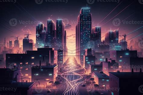 Illustration Of The Smart City Connection Technology Concept