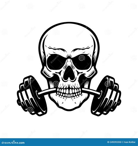 Skull With Barbell In Teeth Design Element For Gym Logo Label Emblem Sign Poster T Shirt