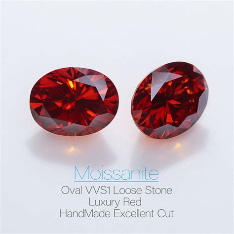 Gigajewe Red Color Oval Cut Moissanite Loose Vvs Synthetic Gemstone B