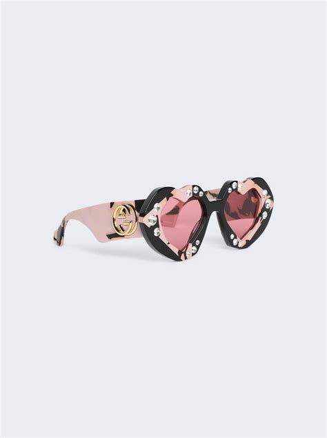 Gucci Heart Shaped Tortoiseshell Sunglasses Black Editorialist