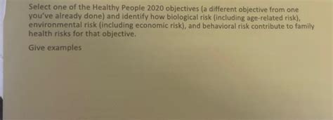 Solved Select one of the Healthy People 2020 objectives (a | Chegg.com