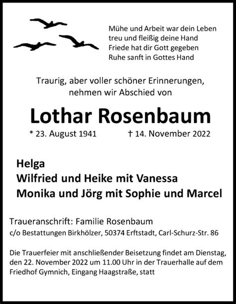 Traueranzeigen Von Lothar Rosenbaum Wirtrauern