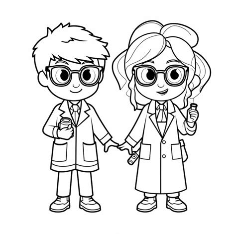 Premium Photo A Cartoon Drawing Of Two People In Lab Coats Holding