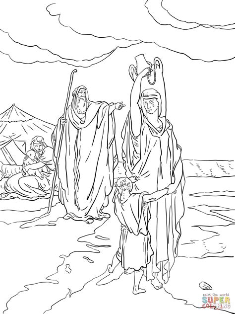 The Expulsion of Hagar and Ishmael coloring page | SuperColoring.com