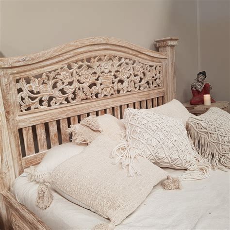 Hand Carved Teak Wood Bed The Lovina In Whitewash Bali Abundance