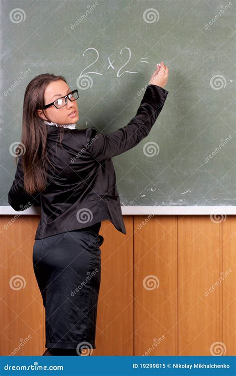 Cute Female Teacher Near Stock Image Image Of Pretty 19299815