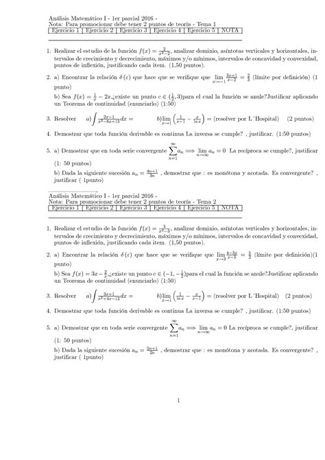 Parcial Anlisis Matemtico I Er Parcial Nota Para