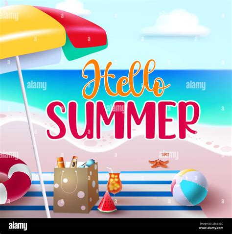 Hello Summer Vector Banner Design Hello Summer Text In Beach Seashore