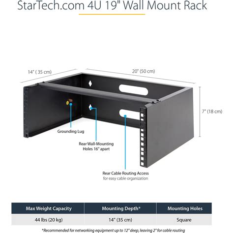 Startech .com 4U Wall Mount Rack, 13.78in Deep, 19 inch Wall Mount Network Rack, Wall Mounting ...