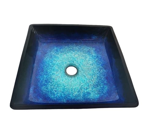 SG 128 RECTANGULAR BLUE GLASS VESSEL VANITY SINK - Splendor Sinks