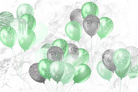 Mint Glitter Balloons Clipart By Digital Curio Thehungryjpeg