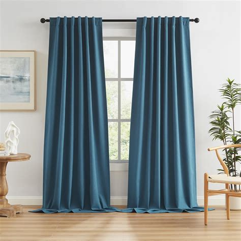 Back Tab Pleated Full Blackout Curtains 102 Inches Long Linen Textured