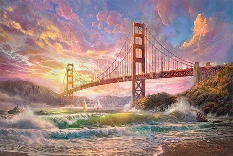 Sunset On Golden Gate Bridge By Thomas Kinkade Studios CV Art And Frame