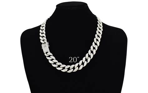 Cuban Link Chain Iced Out 15mm 18k Silver Plated Simulated Etsy