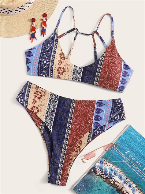 Random Aztec Print Strappy Back Bikini Set For Sale Australia New