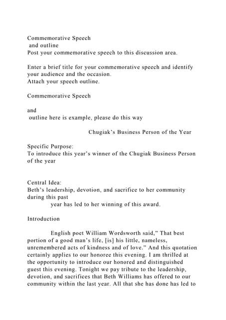 Commemorative Speech And Outline Post Your Commemorative Speech Docx