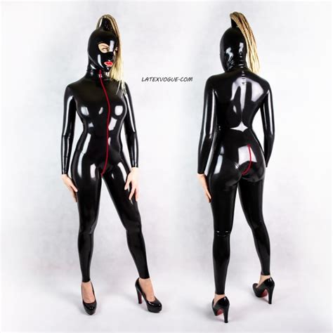 Female latex catsuit with zipper 