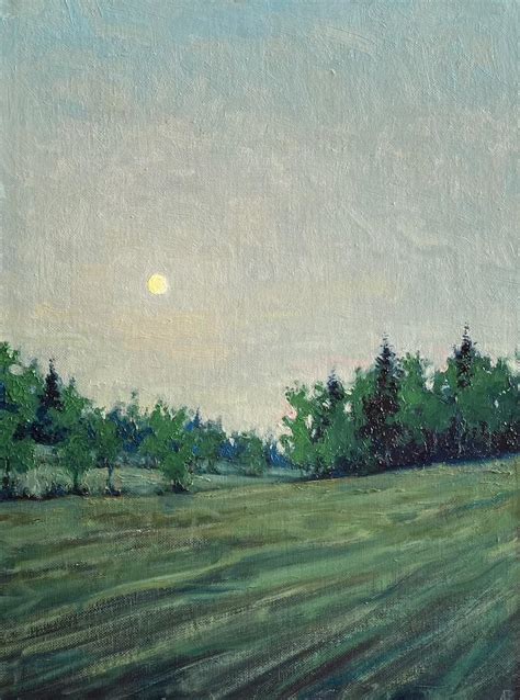 morning moon landscape : r/oilpainting