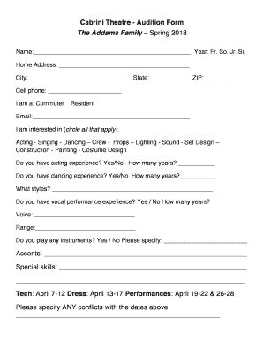 Fillable Online Cabrini Theatre Audition Form Fax Email Print Pdffiller