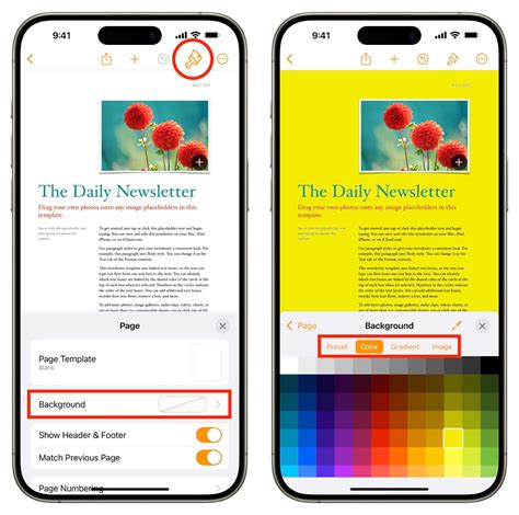 How to change the document background color in Pages