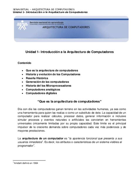 Pdf Unidad 1 Introducción A La Arquitectura De Computadores Contenido