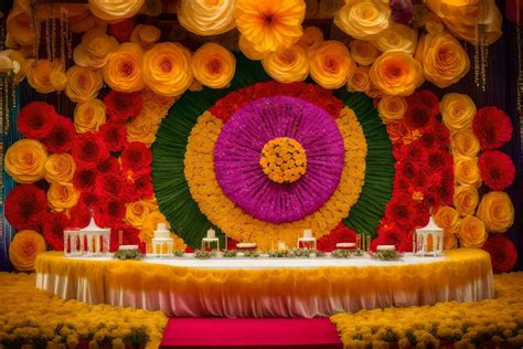 A Wedding Reception Table Decorated With Colorful Paper Flowers AI