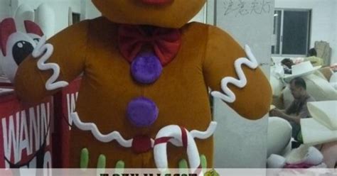 New Plush Christmas Adult Gingerbread Man Mascot Costume