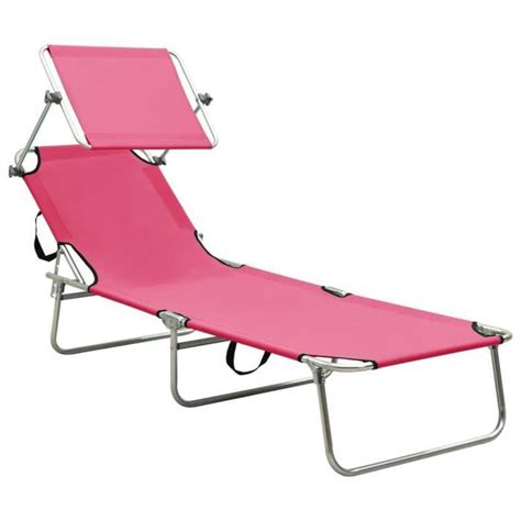 ZERODIS Chaise Longue Pliable Avec Auvent Acier Rose Magento