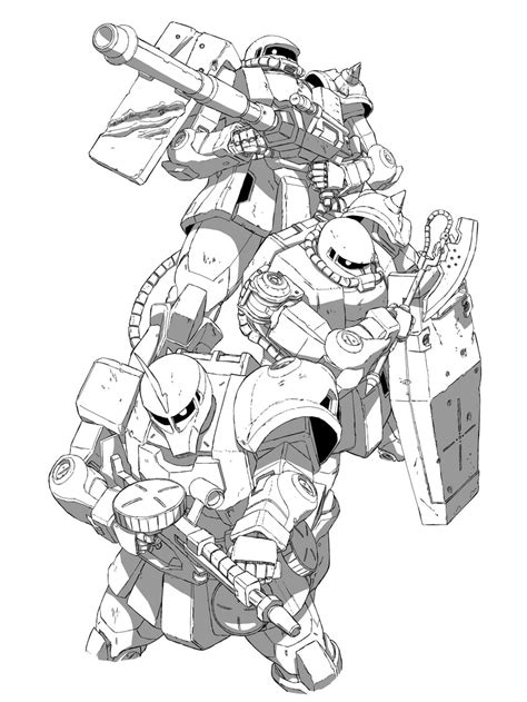 Rx 78 2 Zaku Ii And Zaku I Gundam And 2 More Drawn By Mecha Kaku