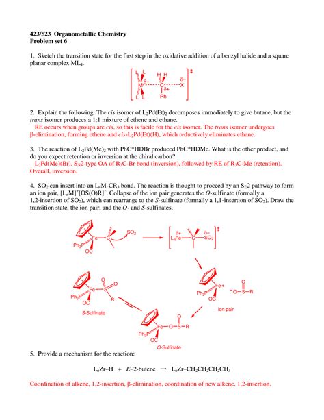 Answers Tut Organometallic Chemistry Problem Set Sketch