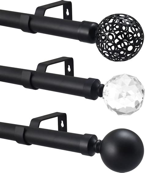 Extendable Metal Curtain Pole 19mm Matt Black Eyelet Or Rings Rod