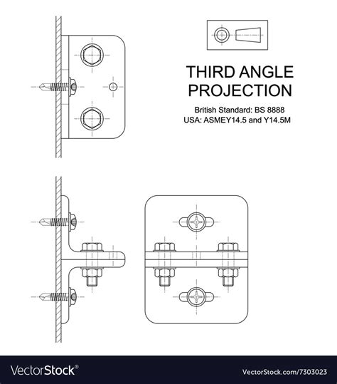 Third angle orthographic projection Royalty Free Vector