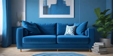 Premium AI Image | A blue couch with a blue sofa and a painting on the wall