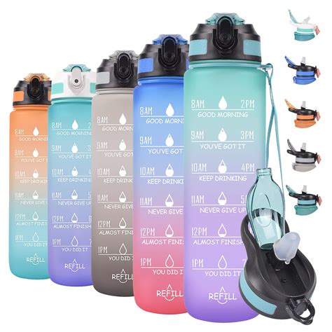 Fantia 32oz Water Bottles Bpa Free Tritan Material With Removable Straw Time Marker Motivational